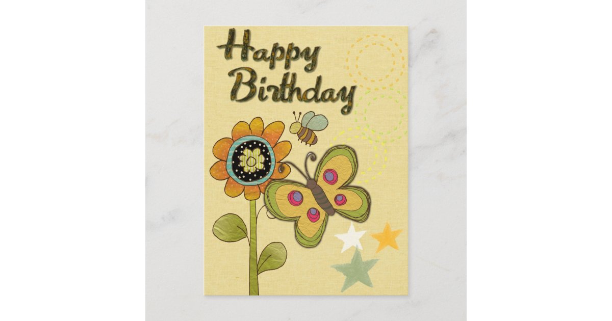 ハッピーバースデーの花の蝶蜂の自然 ポストカード Zazzle Co Jp ハッピーバースデーの花の蝶蜂の自然 ポストカード Zazzle Co Jp