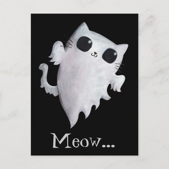 ハロウィンのかわいい幽霊猫 ポストカード Zazzle Co Jp