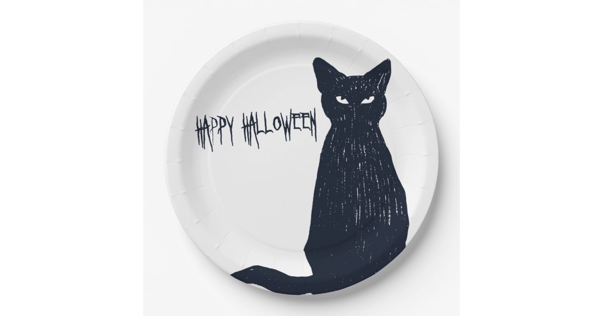 ハロウィンの黒猫のシルエットの紙皿 ペーパープレート Zazzle Co Jp