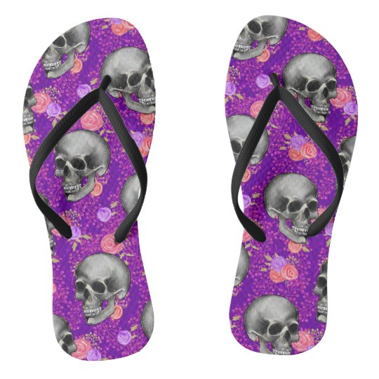ハロウィン気持ち悪いスカルゴシックパープルバラフローラ ビーチサンダル Zazzle Co Jp ハロウィン気持ち悪いスカルゴシックパープルバラフローラ ビーチサンダル Zazzle Co Jp