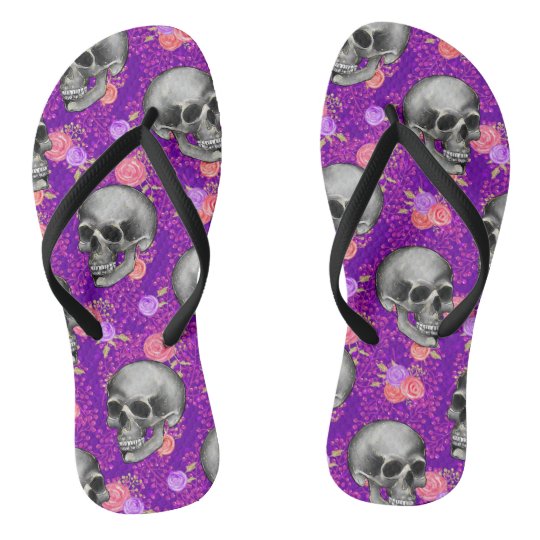 ハロウィン気持ち悪いスカルゴシックパープルバラフローラ ビーチサンダル Zazzle Co Jp