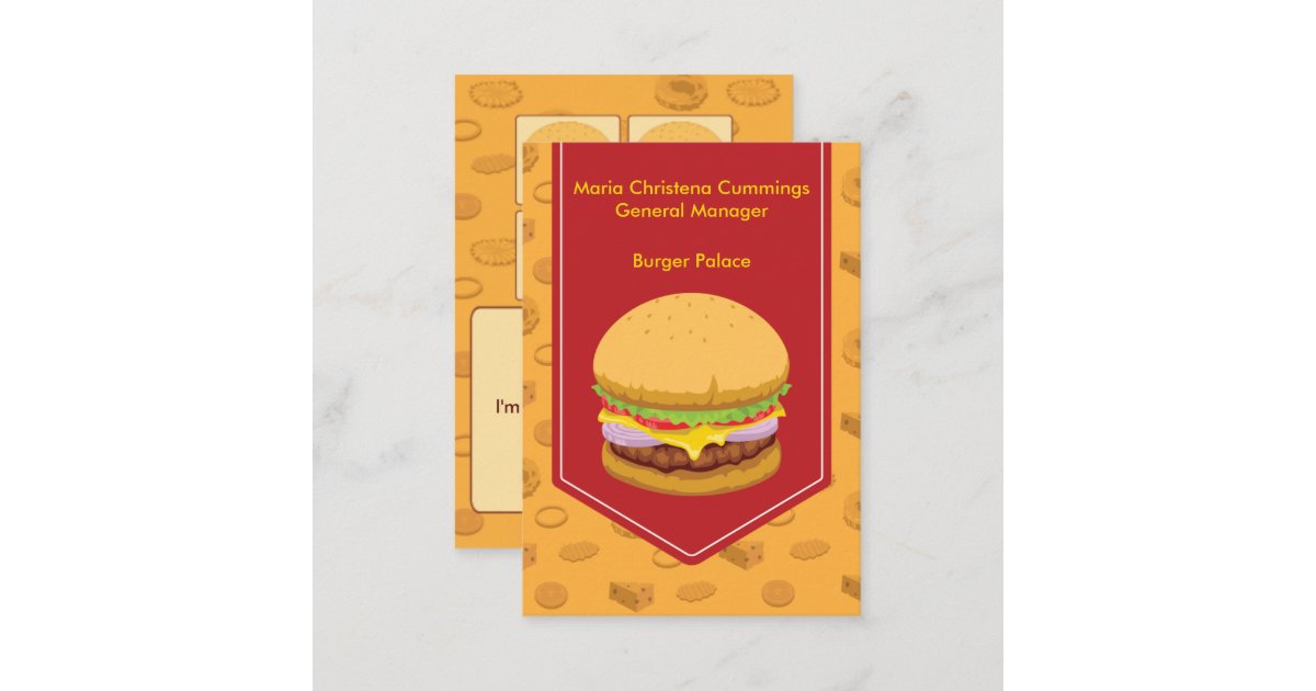 14周年記念イベントが カラーデザイン名刺 ショップカード 印刷 作成 100枚 ロゴ入れ可 飲食店 ファーストフード ハンバーガー  firstfood001