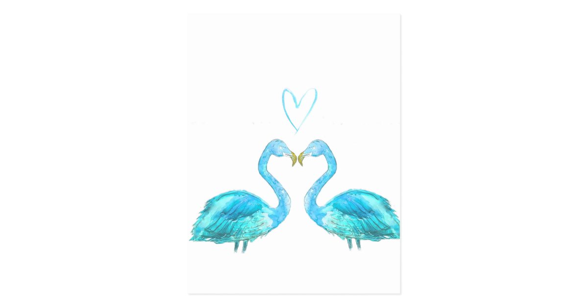 ハートの青い水彩画のフラミンゴ ポストカード Zazzle Co Jp
