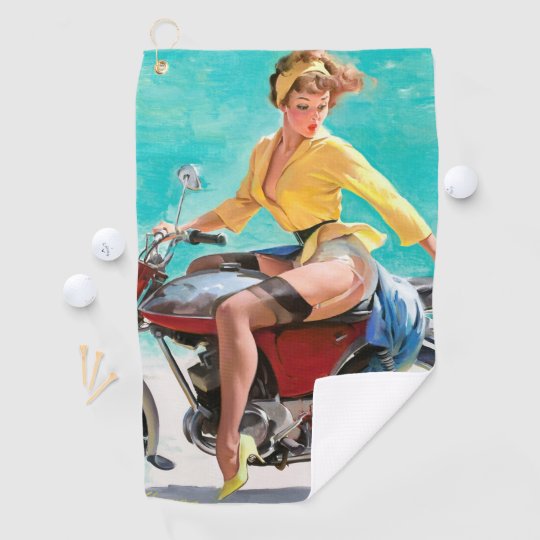 バイクヴィンテージピンナップガール ゴルフタオル Zazzle Co Jp