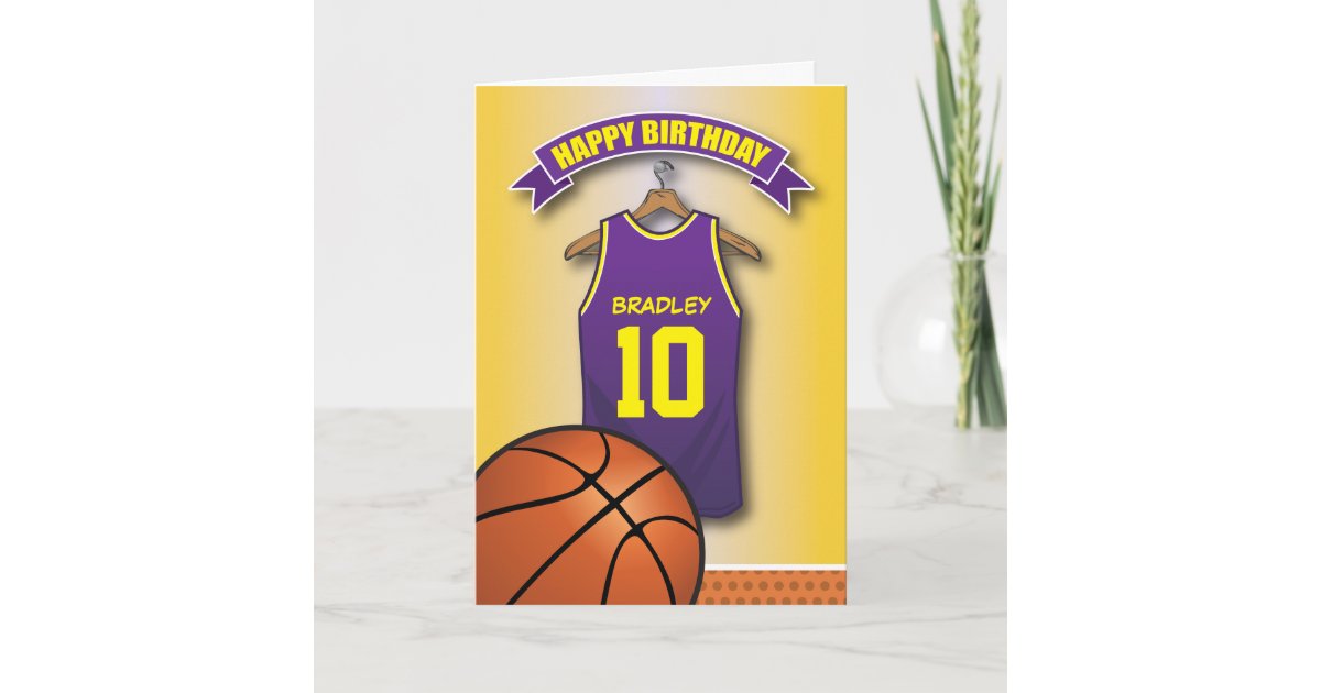 バスケットボール紫色のジャージーはカスタムな誕生日を遊ばします カード Zazzle Co Jp