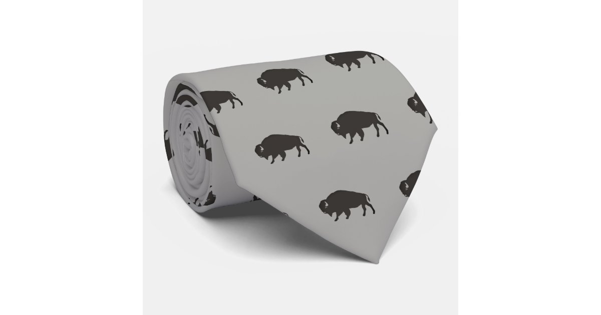 バッファローはパターン野性生物動物のバイソンのシルエットを描きます ネクタイ Zazzle Co Jp