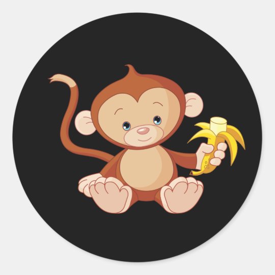 バナナを持つかわいい有生猿 ラウンドシール Zazzle Co Jp