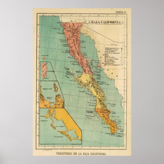 バハ カリフォルニア州 19年 のヴィンテージの地図 ポスター Zazzle Co Jp