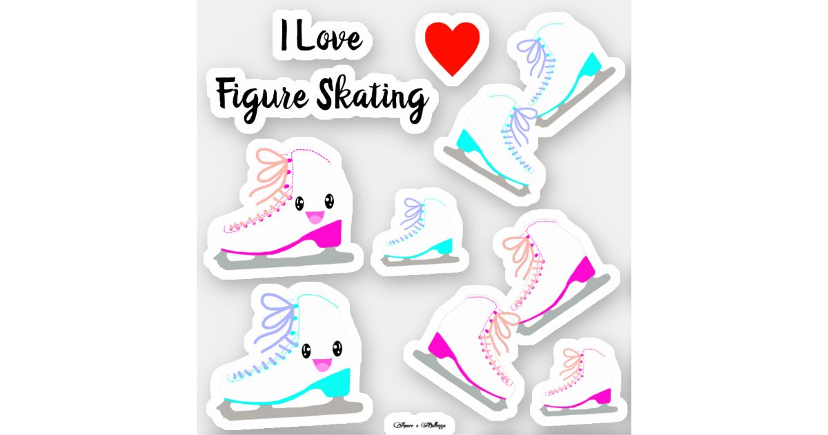 バリューアイススケートで滑る可愛いピンク 青の組み合わせ シール Zazzle Co Jp