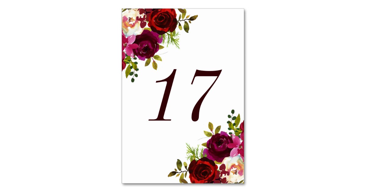バーガンディmarsalaの花の結婚式のテーブル数 テーブルナンバー Zazzle Co Jp