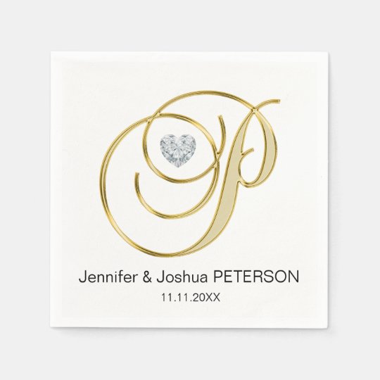 パーソナライズなモノグラムの手紙pの白い結婚式 スタンダードカクテルナプキン Zazzle Co Jp