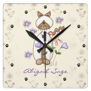 紫色 猫壁時計  Zazzle.co.jp
