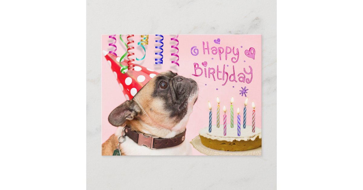 パーティーのパグおよびお誕生日ケーキ インビテーションポストカード Zazzle Co Jp