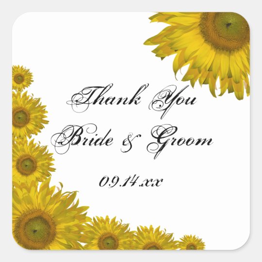 ヒマワリの端の結婚式はメッセージカード感謝していしています スクエアシール Zazzle Co Jp