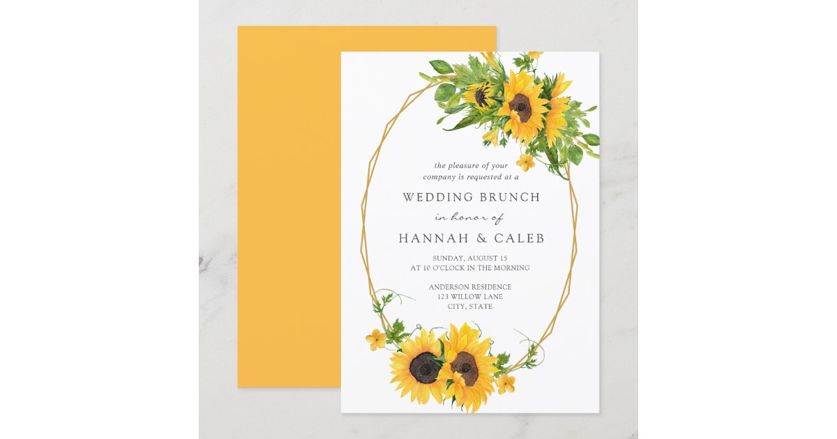 ヒマワリ金ゴールド幾何学結婚的枠のブランチ 招待状 Zazzle Co Jp