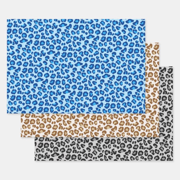 ヒョウ柄 デニムブルー クリーム グレー ラッピングペーパーシート Zazzle Co Jp