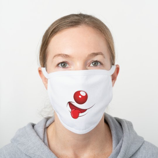 ピエロおもしろい鼻舌突出間抜けノベルティ ホワイトコットンマスク Zazzle Co Jp ピエロおもしろい鼻舌突出間抜けノベルティ ホワイトコットンマスク Zazzle Co Jp