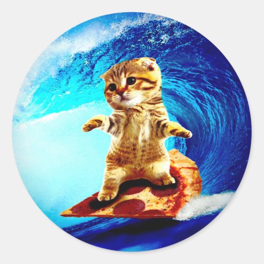 ピザサーフィン猫 波猫 Surfcat ラウンドシール Zazzle Co Jp