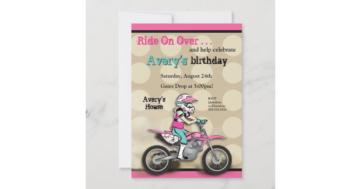 ピンクおよび黒い女の子の土のバイクのライダー 招待状 Zazzle Co Jp