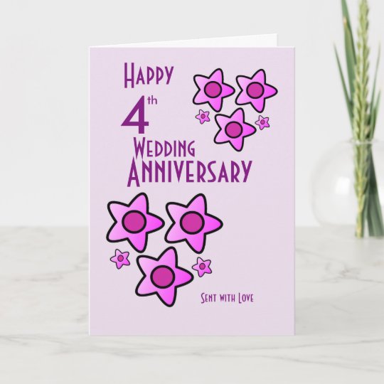 ピンクのはっきりしたな花のデザインの第4結婚記念日 カード Zazzle Co Jp