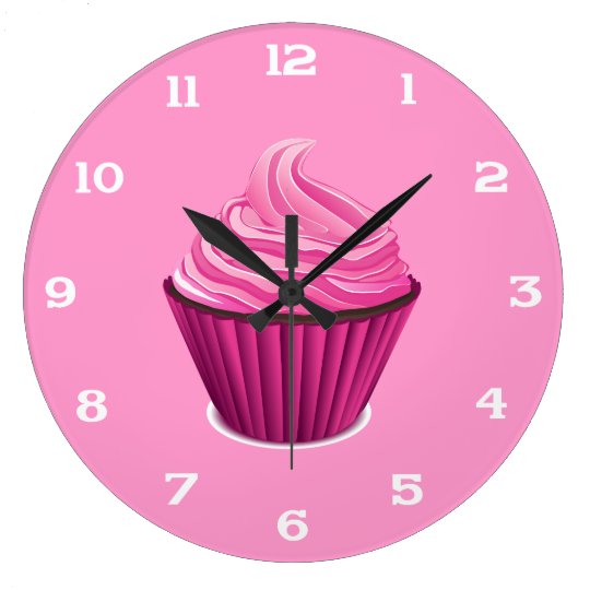 ピンクのカップケーキの時計 ラージ壁時計 Zazzle Co Jp