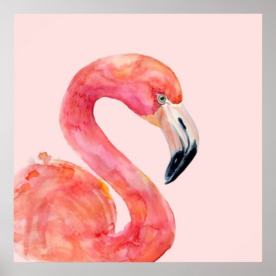 ピンクの夏のフラミンゴの鳥の水彩画のイラストレーション ポスター Zazzle Co Jp