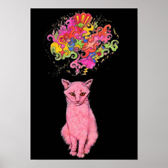 ピンクの子猫にサイケデリックな思考があります ポスター Zazzle Co Jp