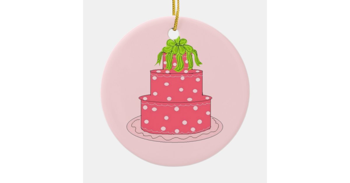 ピンクの水玉模様デザイナーケーキ セラミックオーナメント Zazzle Co Jp