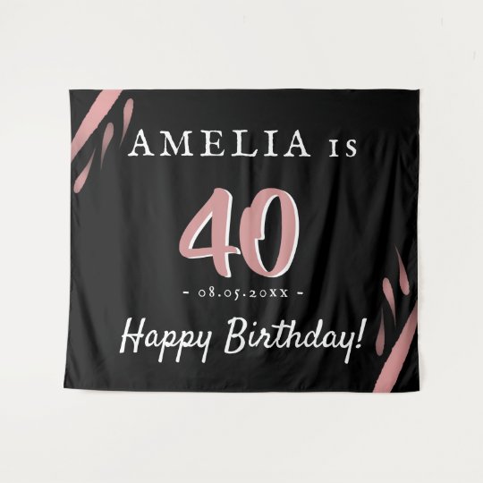 ピンクエレガント黒40歳の誕生日パーティーの背景 タペストリー Zazzle Co Jp ピンクエレガント黒40歳の誕生日パーティーの背景 タペストリー Zazzle Co Jp