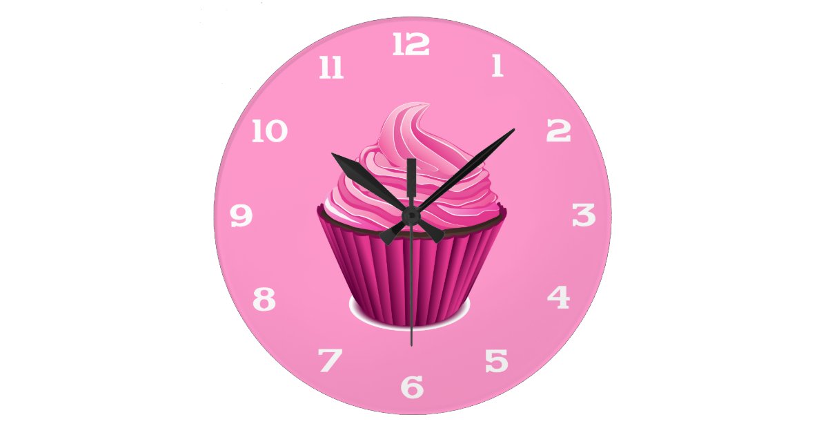 ピンク カップケーキ時計 ラージ壁時計 Zazzle Co Jp