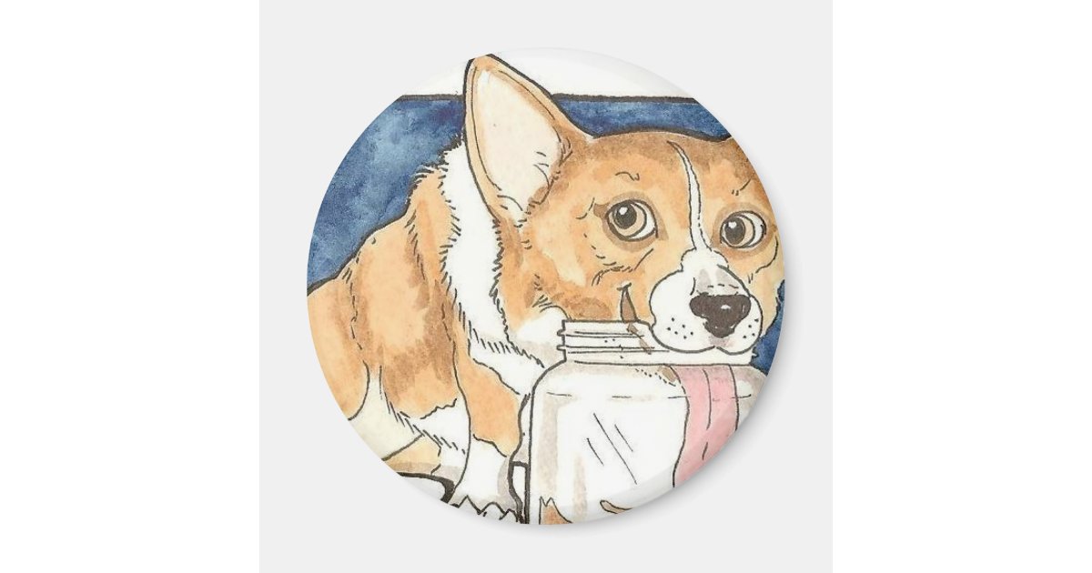 ピーナッツバターの瓶を舐めているコーギー マグネット Zazzle Co Jp