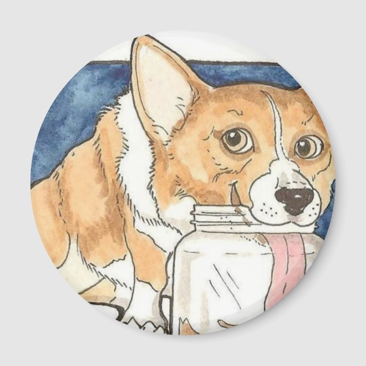 ピーナッツバターの瓶を舐めているコーギー マグネット Zazzle Co Jp