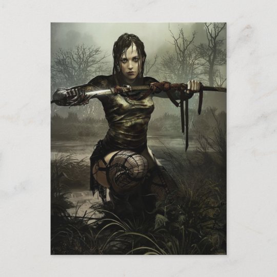 ファンタジーの芸術 剣を持つメスの戦士 ポストカード Zazzle Co Jp