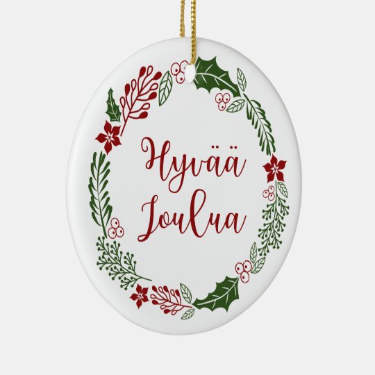 フィンランドメリークリスマスリースヒバウォルア セラミックオーナメント Zazzle Co Jp