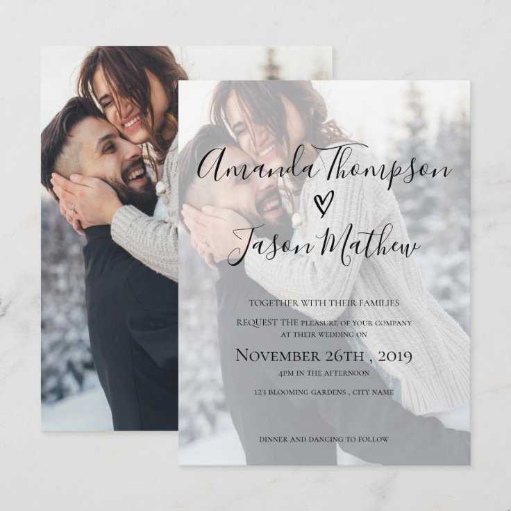 フェイクヴェラム効果写真結婚式招待状 インビテーションポストカード Zazzle Co Jp