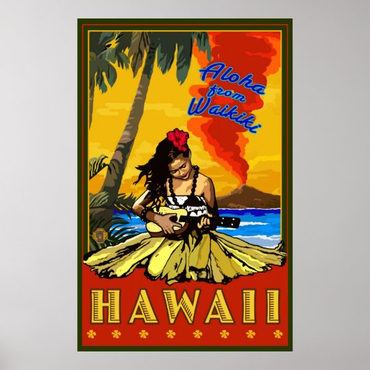 フラ女の子 Waikiki ハワイのダイヤモンドの頭部ポスター ポスター Zazzle Co Jp