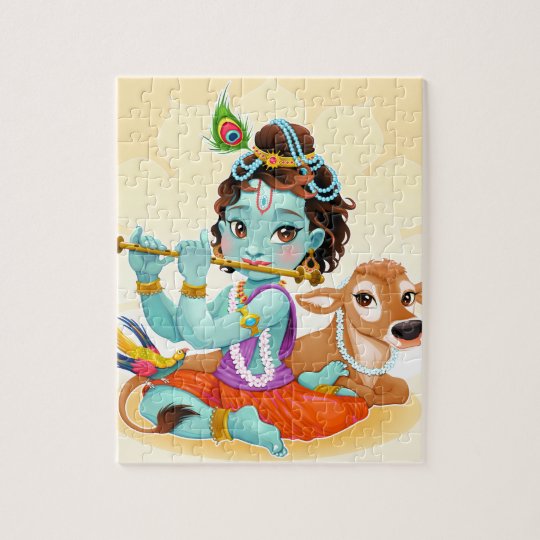 フルートのイラストレーションを遊んでいるkrishnaのインドの神 ジグソーパズル Zazzle Co Jp