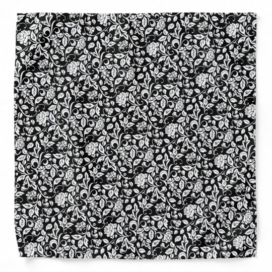 フローラ黒と白のバラのつる植物パターン バンダナ Zazzle Co Jp