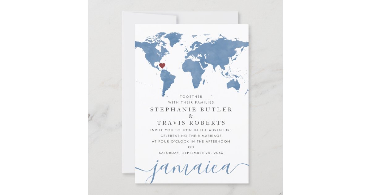 ブルーウォーターカラーの世界地図の宛先結婚式 招待状 Zazzle Co Jp