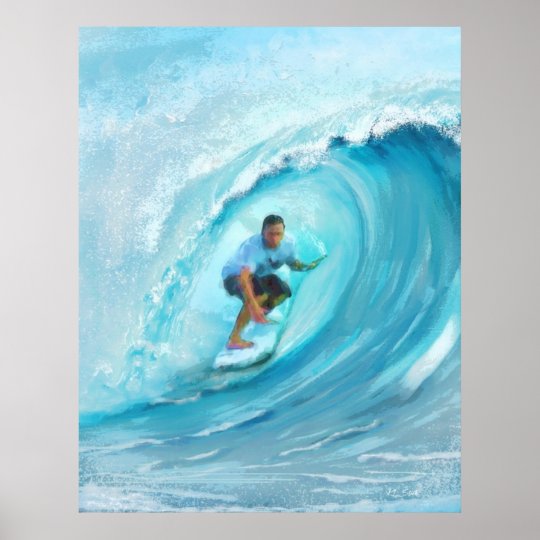 ブルーバレルサーフィンウェ絵画ーブズ ポスター Zazzle Co Jp