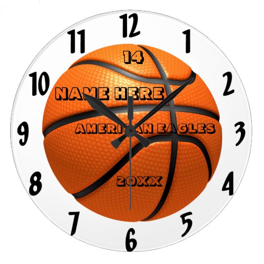 プレーヤーの名前のバスケットボールの白くおよび黒い時計 ラージ壁時計 Zazzle Co Jp