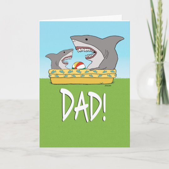 プールの父の日のおもしろいな鮫の子供そしてパパ カード Zazzle Co Jp