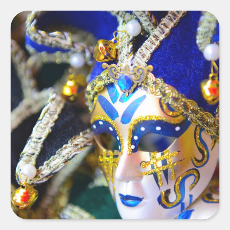 ベニスイタリアのカーニバルの仮面舞踏会のマスク スクエアシール Zazzle Co Jp