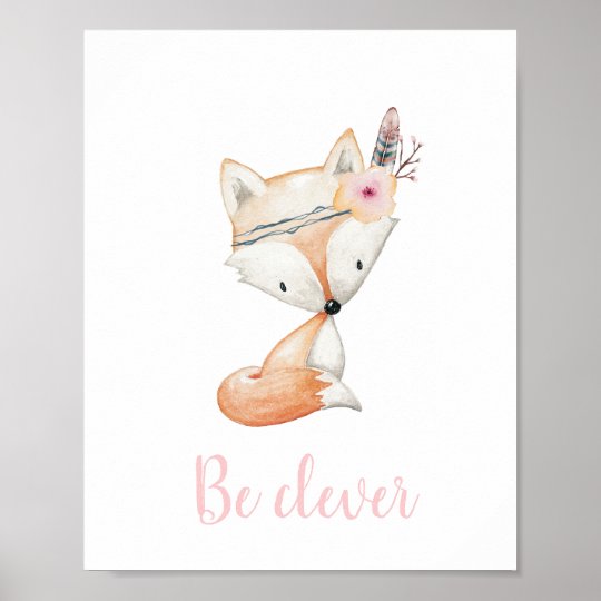 ベビーのキツネの水彩画のbohoの利発でかわいい子供部屋があって下さい ポスター Zazzle Co Jp