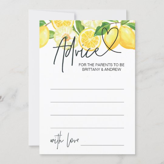 ベビーシャワーアドバイスカードベビーシャワーゲームレモン 招待状 Zazzle Co Jp