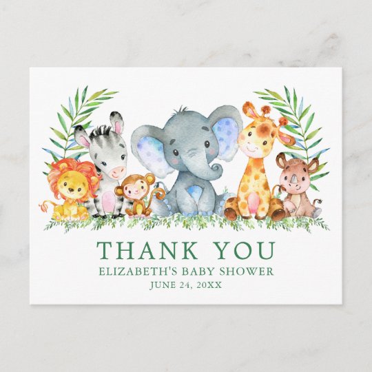 ベビーシャワー水彩サファリの動物たちありがとう ポストカード Zazzle Co Jp ベビーシャワー水彩サファリの動物たちありがとう ポストカード Zazzle Co Jp