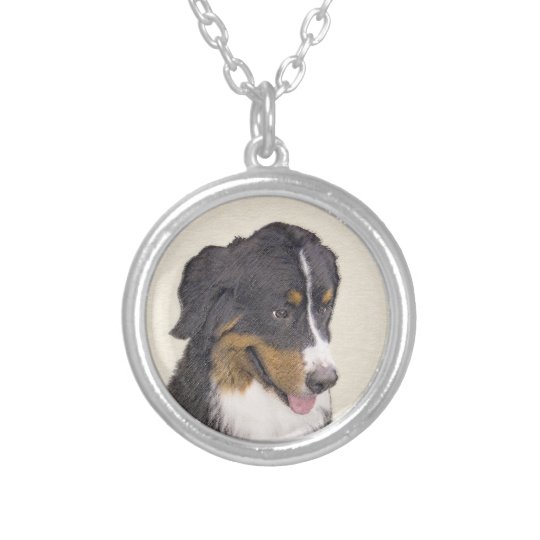 ベルネーズ マウンテン ドッグズ絵画 オリジナル ドッグ アート シルバープレートネックレス Zazzle Co Jp