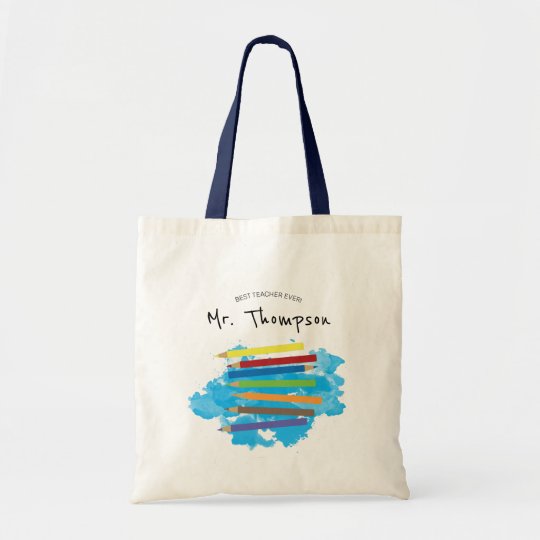 ペンシカラフルルブルー幼稚園先生ギフト トートバッグ Zazzle Co Jp