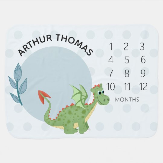 ボーイズ キュート グリーン ドラゴンと名前マイルストーン ベビー ブランケット Zazzle Co Jp