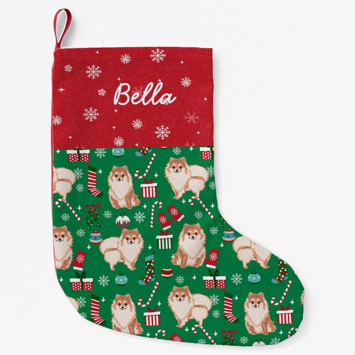 ポメラニア犬のクリスカスタムマス犬の名前 スモールクリスマスストッキング Zazzle Co Jp